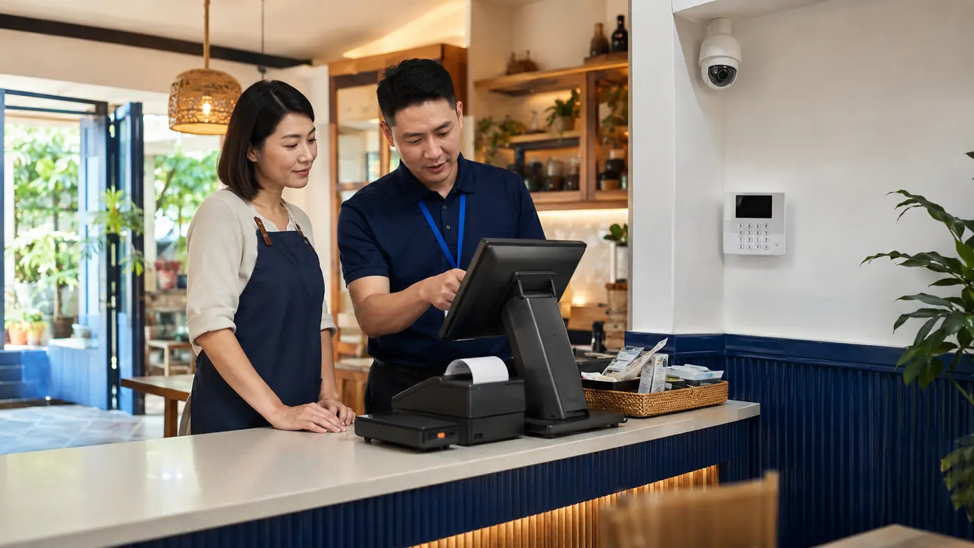Integrated cafe Wi-Fi, POS, printer, CCTV and alarm systems